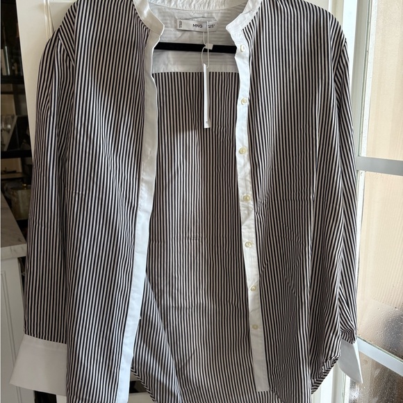 MNG Black and White Striped Button-Up Shirt - Picture 1 of 1